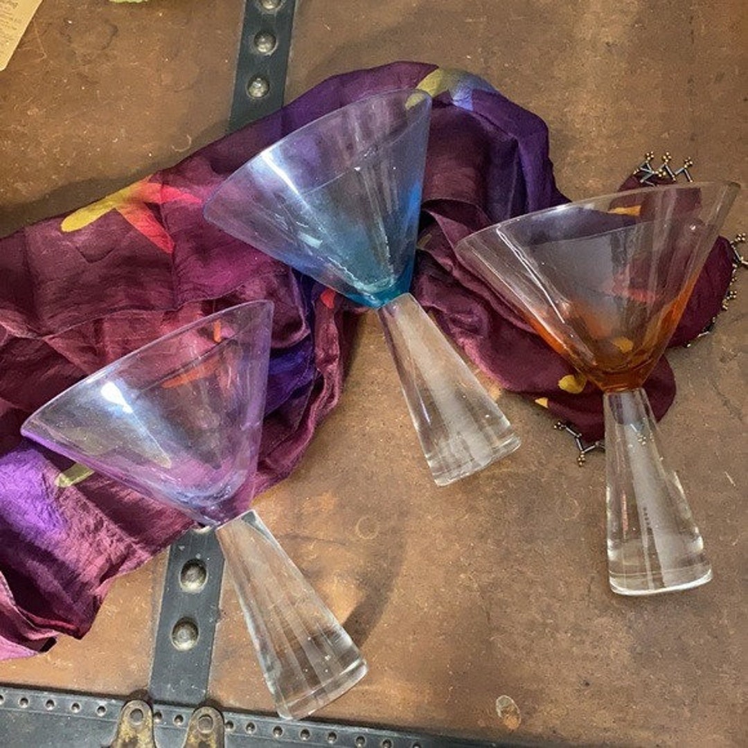 Vintage Hand Blown Martini Glasses Glass Cocktail Bar Drinkware Etsy