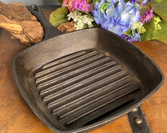 Vintage Emeril Cast Iron Griddle Skillet - Heavy Square Cast Iron Grill Frying Pan