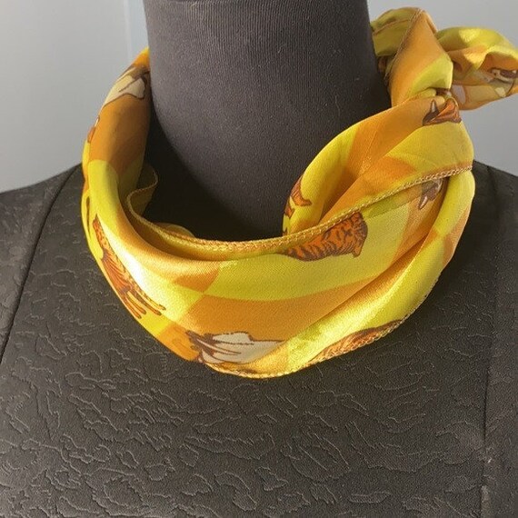 Vintage Silky Cat Scarf - Colorful Orange, Yellow… - image 2