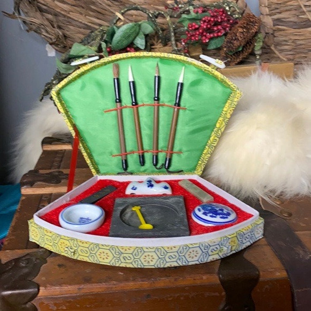 Vintage Kanji Calligraphy Set Asian Art Ink Supplies Chinese Japanese