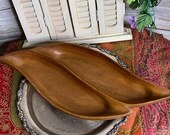 Vintage Suva Woods - Genuine Raintree - Kiln Dried - Divided Serving Tray - Wooden Treenware Double Sided Bowl - 19x7 quot Handmade in Fiji