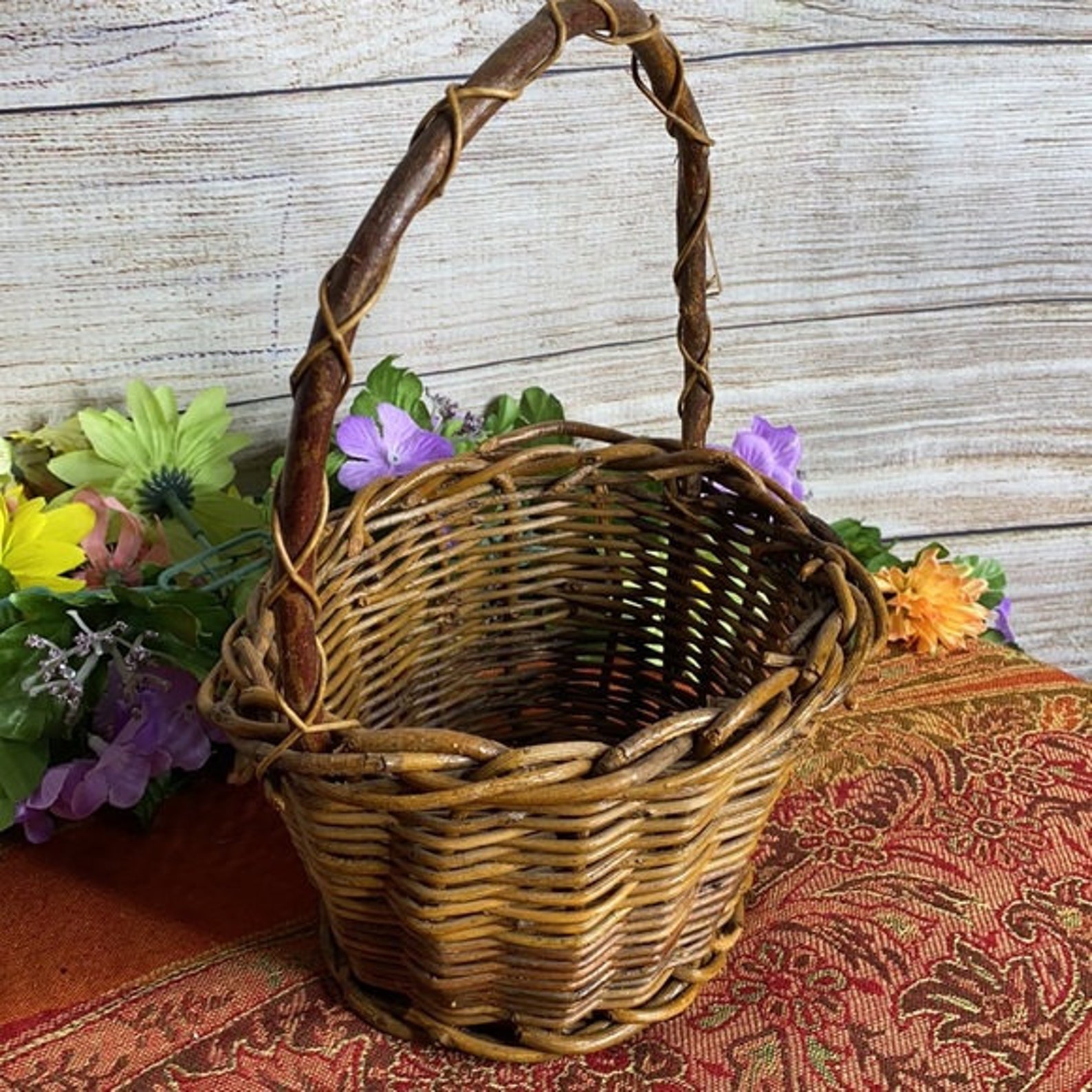 Woven Grapevine Basket Vintage Handmade Baskets with Handle Etsy