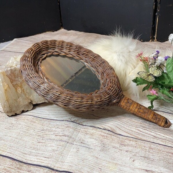 Wood Hand Held Vanity Mirror Etsy