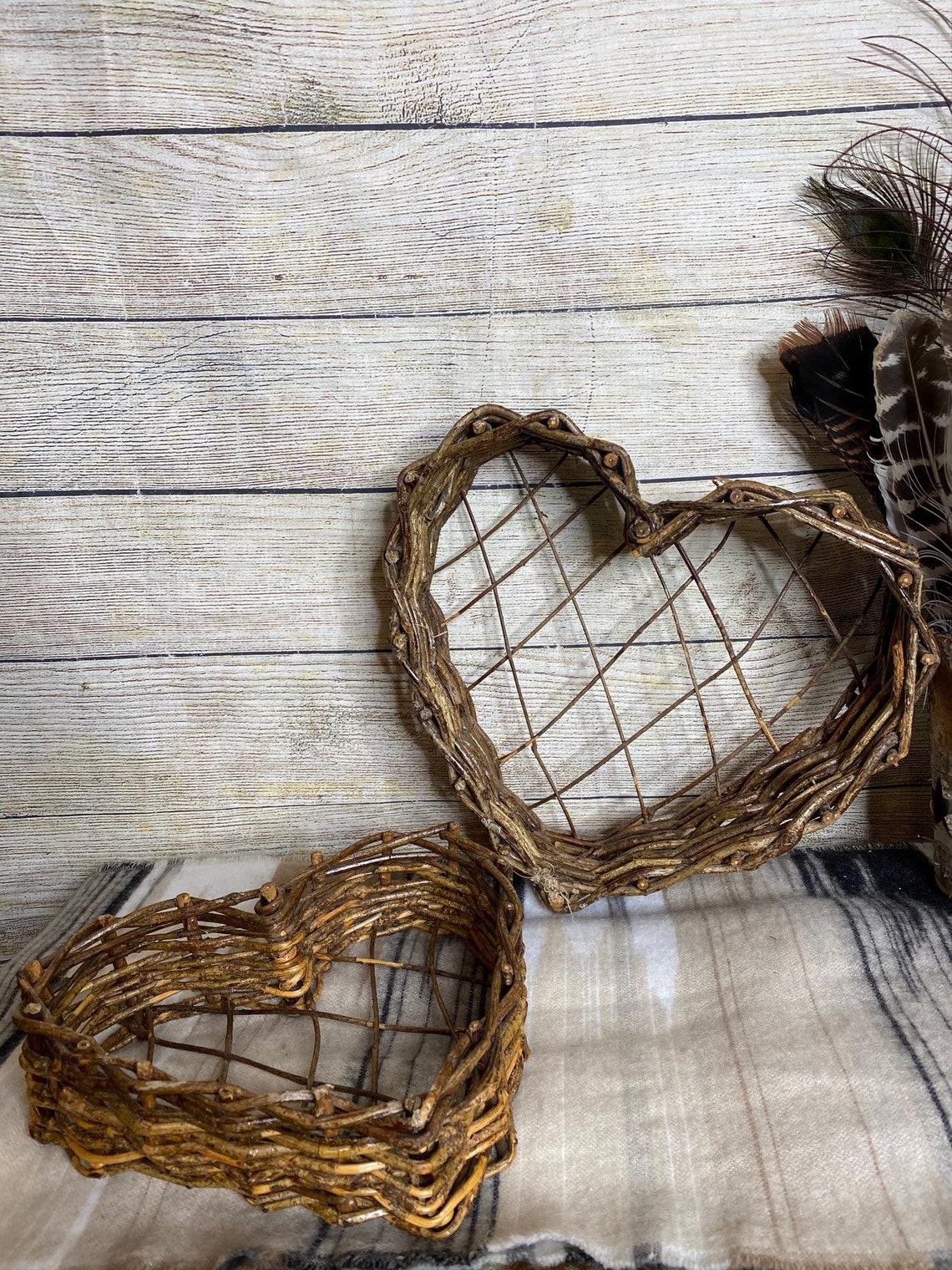 Vintage Heart Shaped Nesting Baskets Grape Vine Woven Display Etsy