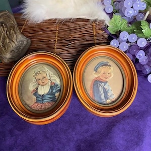 Vintage Oval Portraits of Katrina & Adrian - Hugo W. Schmidt Wood Oval Framed Art - Little Girl Portrait Pictures Wall Art