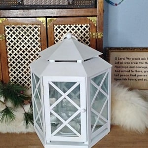 White Metal Lantern - Tea Light Candle Holder Lantern with Wall Mount - Home Accents & Decor, Wall Decor, Patio Hurricane Candle Lamp