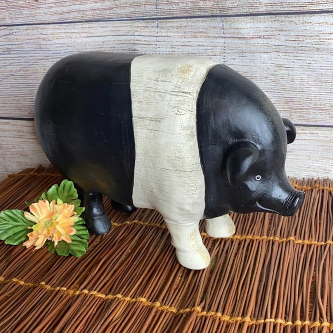 Cerdo blanco y negro de madera Gran estatua de cerdo de | Etsy