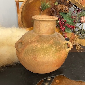 Antique Red Clay Vessel - Old 18th Century Terracotta Jug - Ceramic Vase with Handles - Confit Pot / Tinajón Jar - Rare Handcrafted Pottery