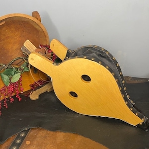 Vintage Wood & Leather Bellow - 18&quot; Fireplace Bellow in Light Wood Finish with Leather - Fireplace Fire Starter Accessories