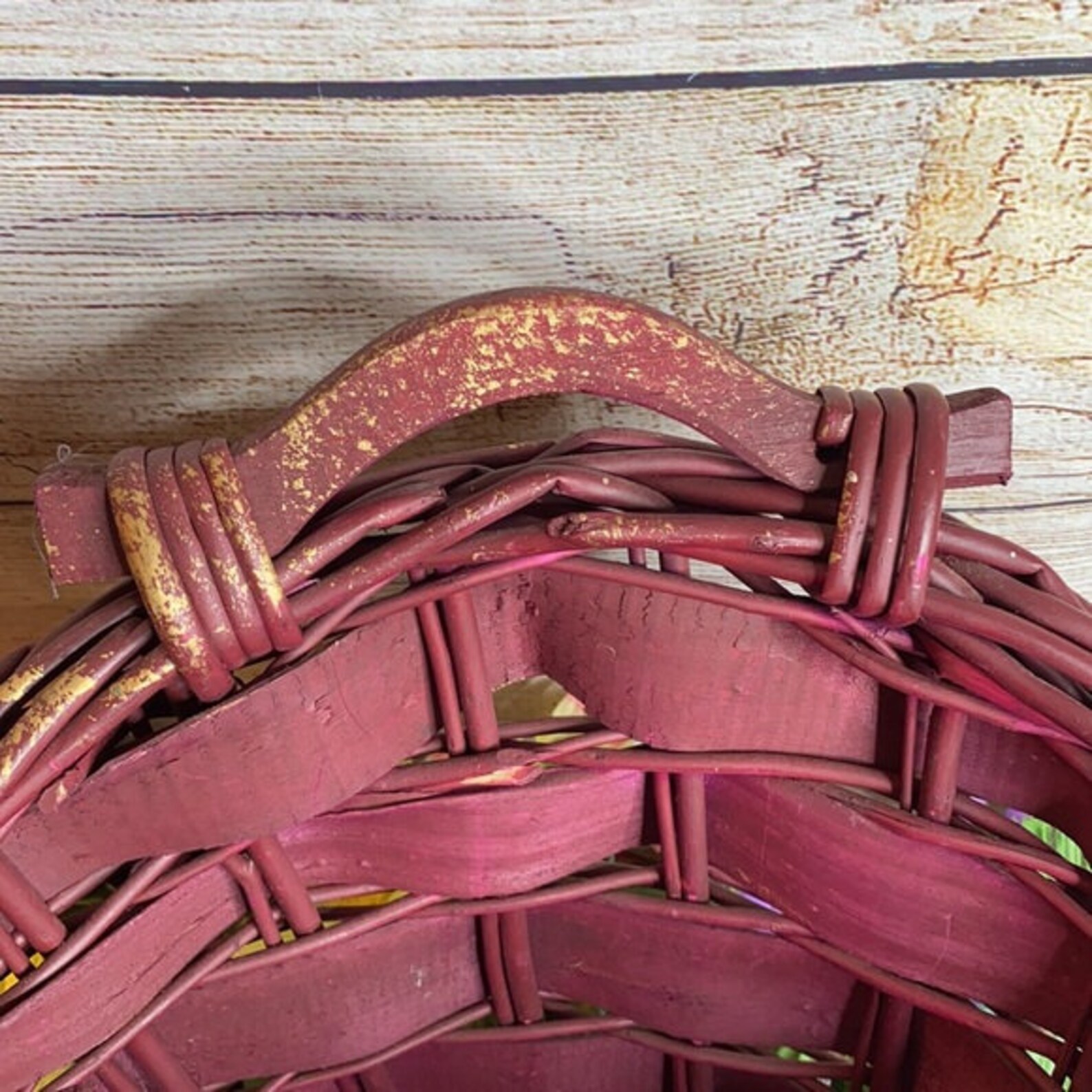 Large Burgundy & Gold Basket 18x12 Painted Woven Flat Etsy UK