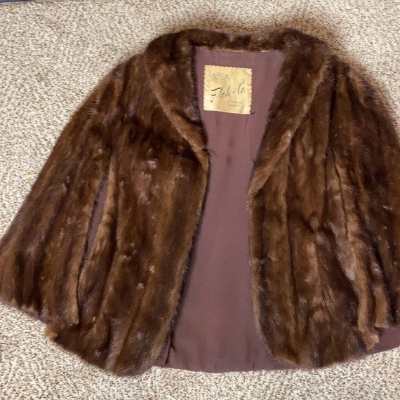 Vintage FLAH + Co. Fur Stole Cloak Cape w/ Arm Ho… - image 6