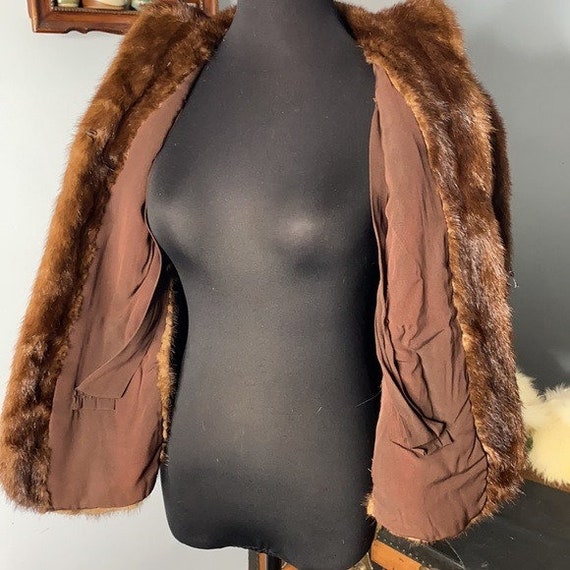 Vintage FLAH + Co. Fur Stole Cloak Cape w/ Arm Ho… - image 4