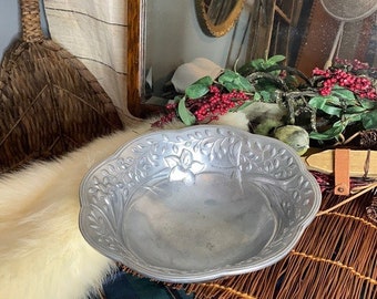 Vintage Lenox Silver Fruit Bowl - Large Metal Bowl with Floral, Butterfly & Dragonfly Pattern Metal Bowl-