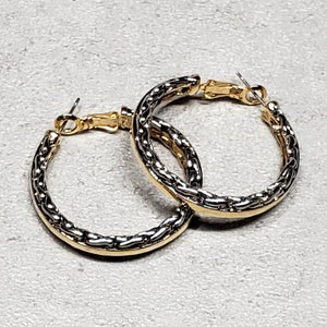 Vintage double hoop earrings, Gold silver tone huggie earrings , hug hoop stud earrings