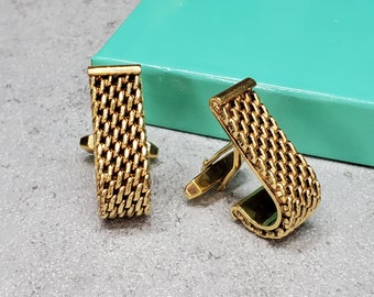 MODERNIST Vintage Gold ABSTRACT Large Rectangular Lattice BRUTALIST Swivel Cufflinks Minimalist Cuff Links Mid Century Fashion Accessory