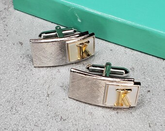 Letter R Personalized Silver and Black Initial Cuff Links Signed Swank