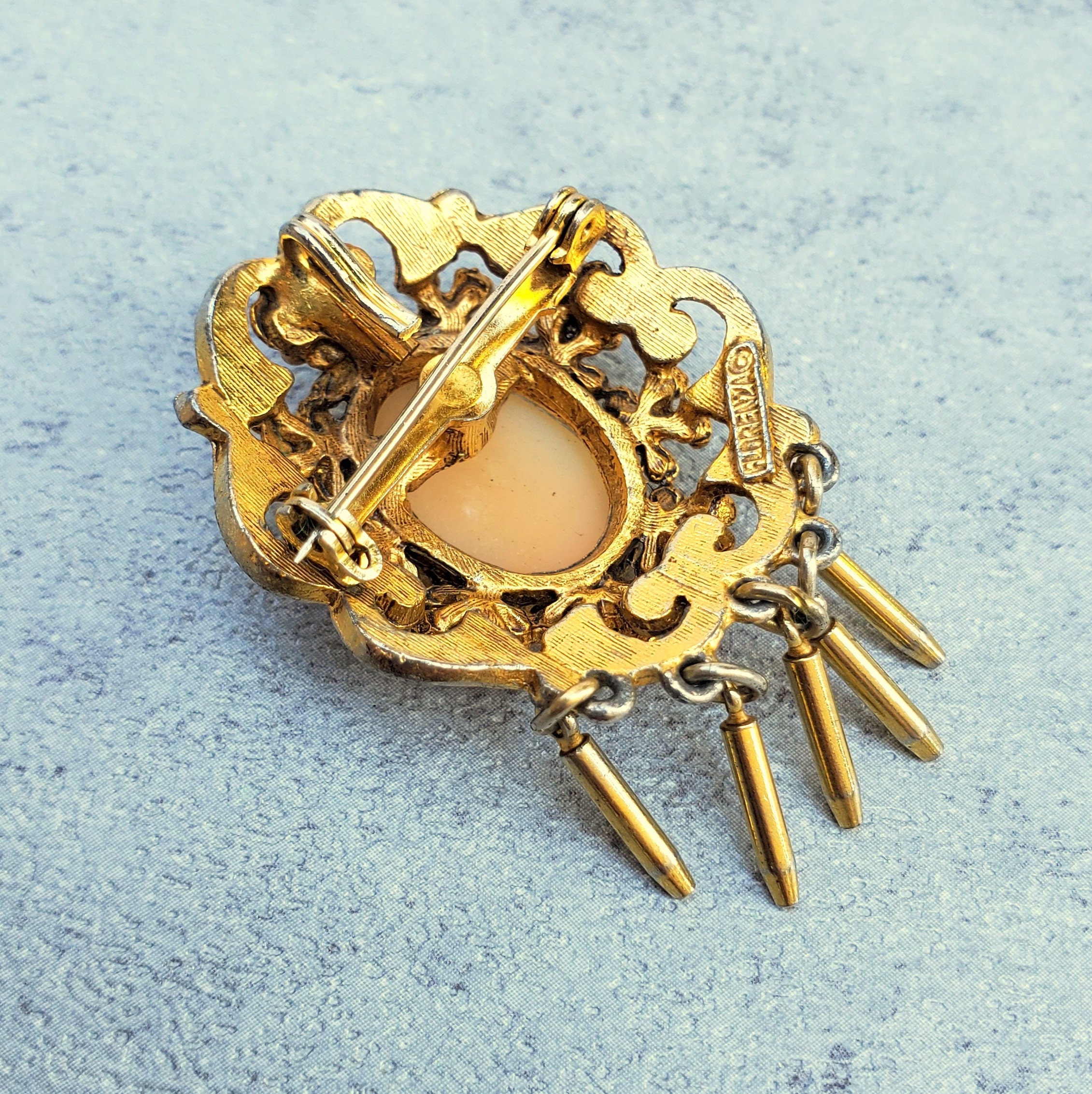 Vintage Cameo Florenza Brooch Mid Century Bullet Fringe Brooch - Etsy