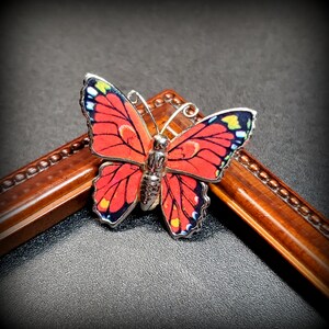 Vintage red butterfly brooch, gold-tone figural brooch pin, 1970th brooch, birthday gifts