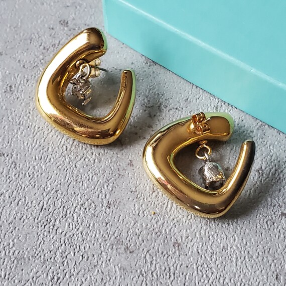 Vintage Extra large earrings statement silver gol… - image 9