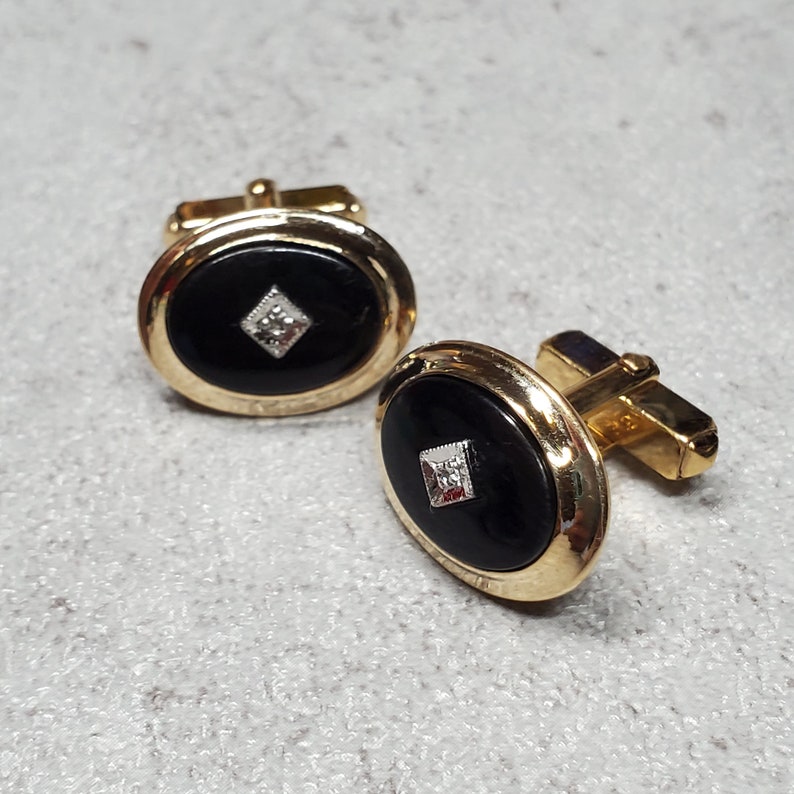 Black oval cufflinks Vintage Anson cuff links Onyx 12K Gold | Etsy