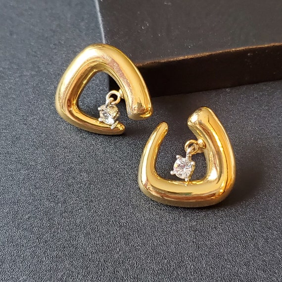 Vintage Extra large earrings statement silver gol… - image 1