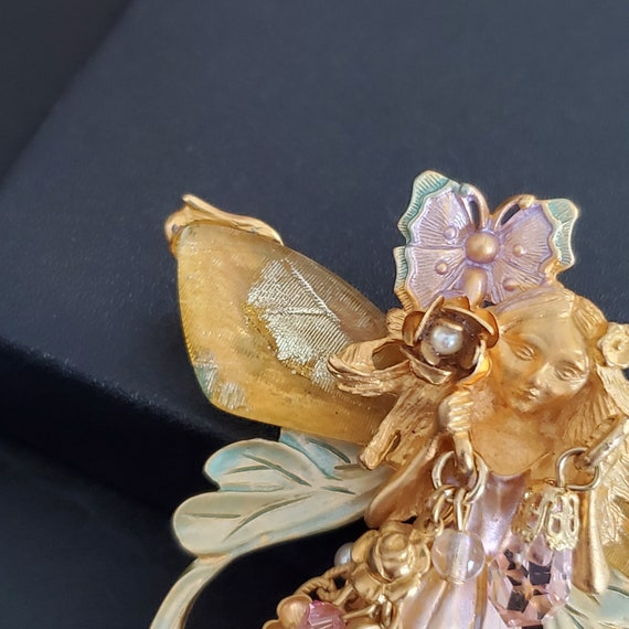 Kirks Folly brooch Large heart angel brooch pink … - image 7
