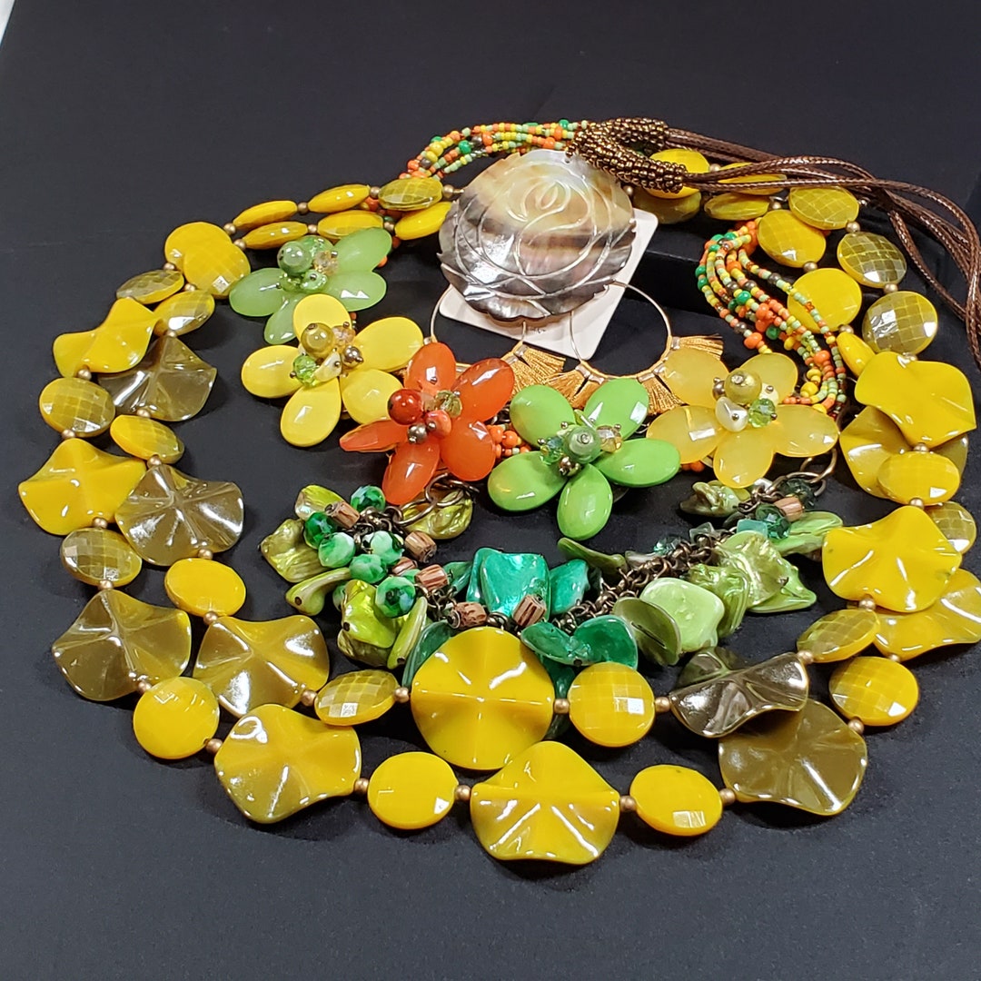 Vintage Jewelry Lot, Wearable Mixed Jewelry Lot Yellow, Jank Jewelry
