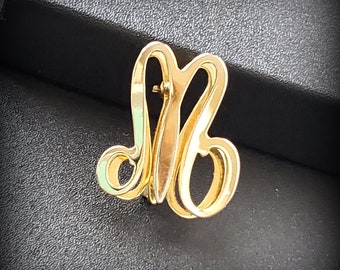 Letter M brooch Gold alphabet M pin Vintage initial brooch pin