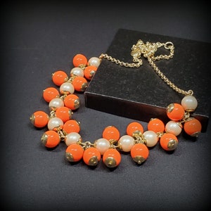 Vintage J. Crew neon orange bib necklace, Statement Chandelier drop necklace 17&#39;&#39;