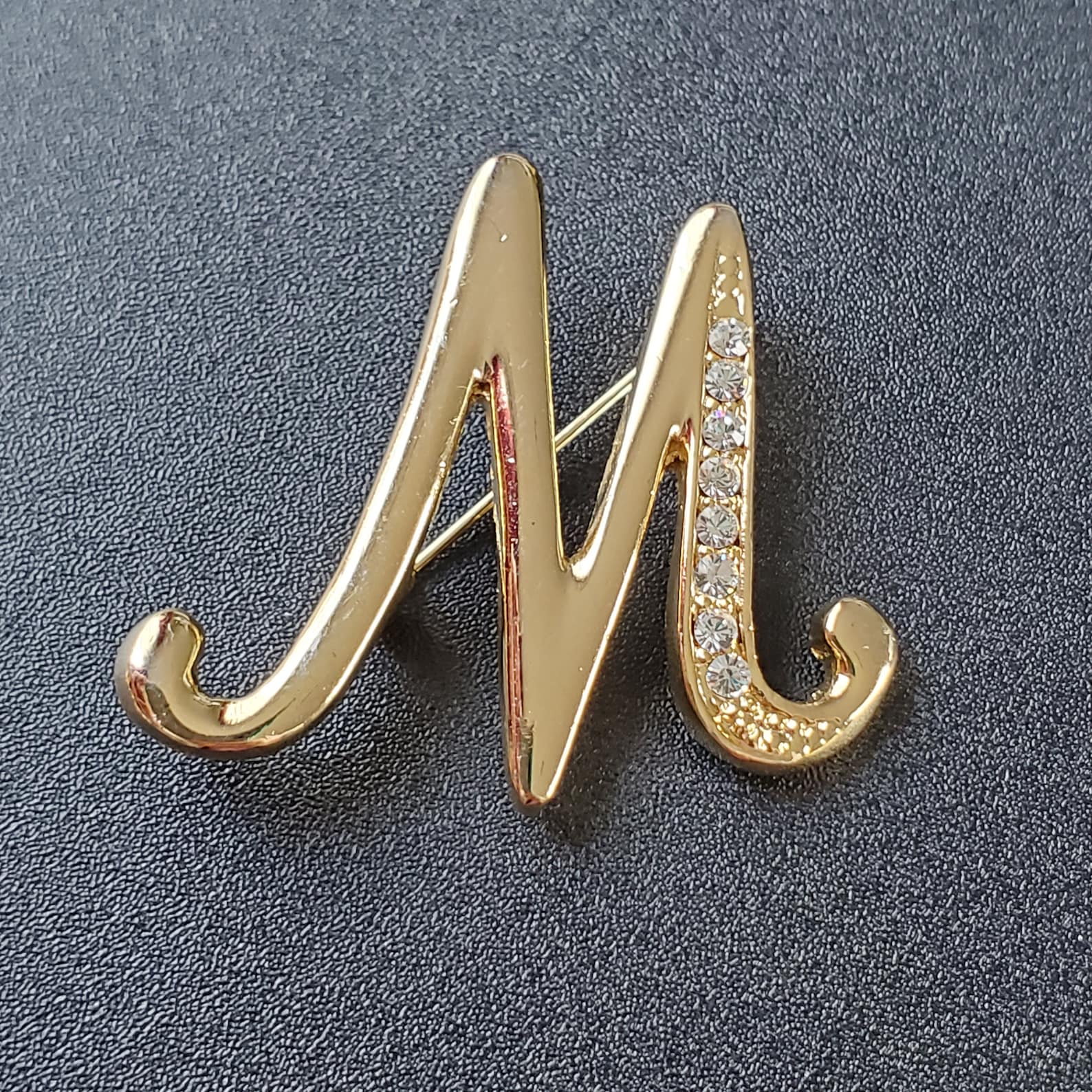 Letter M brooch Gold alphabet M pin Vintage initial brooch pin Etsy