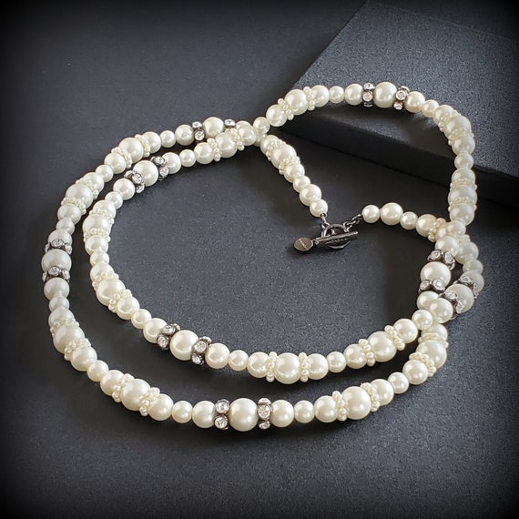 Vintage Givenchy faux pearl necklace, long white … - image 9