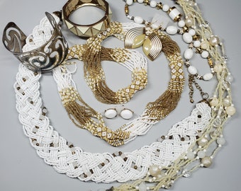 Vintage Wearable jewelry lot, tangled Crafting Broken gold and white