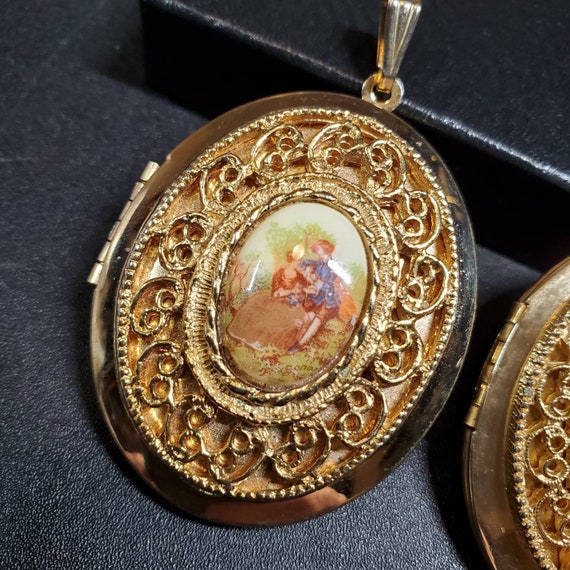 Vintage extra large oval locket necklace, French … - image 6