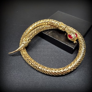 Vintage DL AULD Snake necklace, Designer gold snake choker necklace