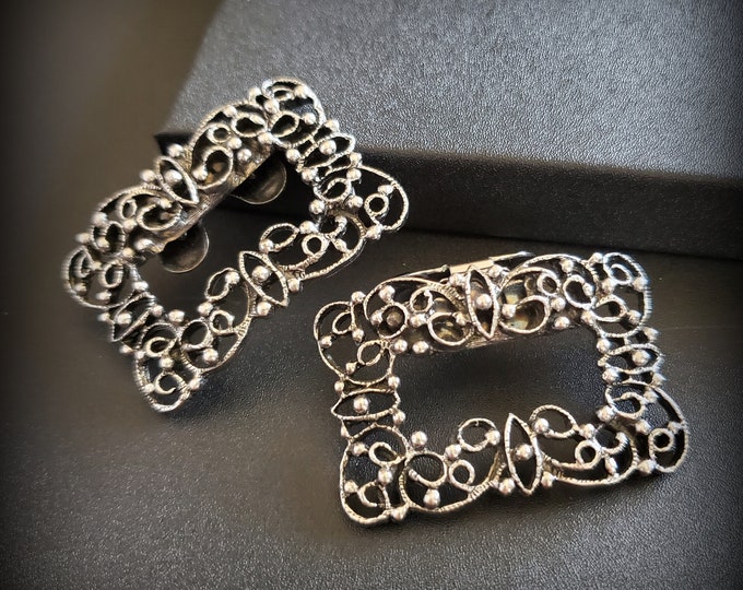 Vintage Musi Shoe Clip Silver Tone Large Filigree Rectangle Shoe Accessory Etsy