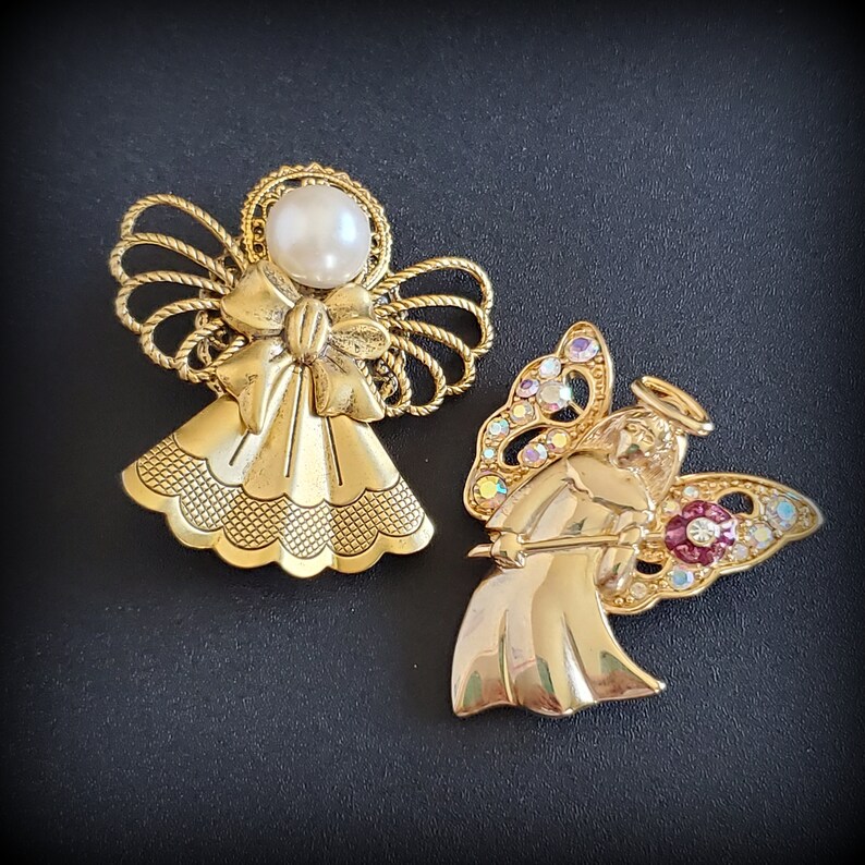 Vintage Two Angel Brooches, Figural Brooch Pin, Christmas Gifts for Mom ...