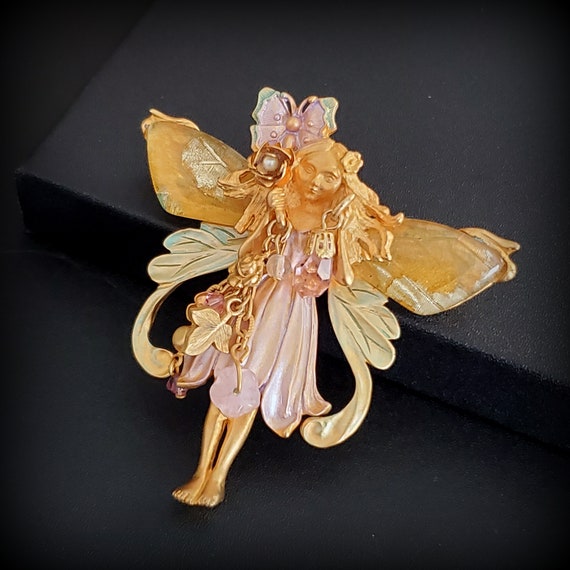 Kirks Folly brooch Large heart angel brooch pink … - image 6