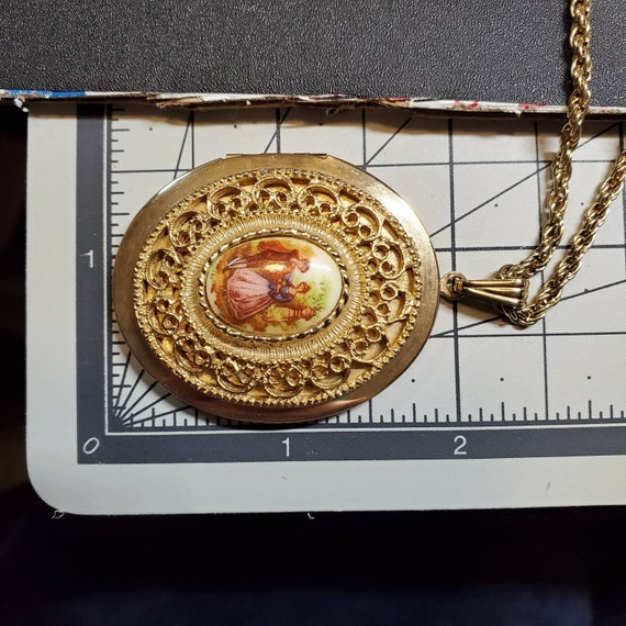 Vintage extra large oval locket necklace, French … - image 9