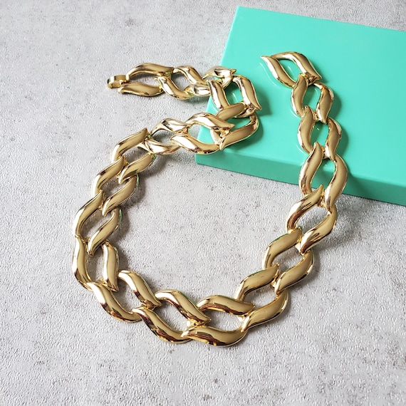 Vintage Gold chunky chain necklace, Brutalist ava… - image 2