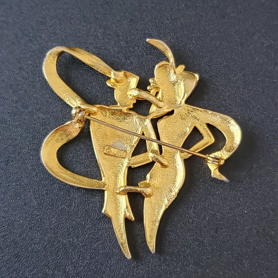 Vintage JJ gold tone figural brooch, Dancing coup… - image 4