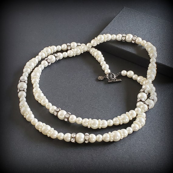 Vintage Givenchy faux pearl necklace, long white … - image 2