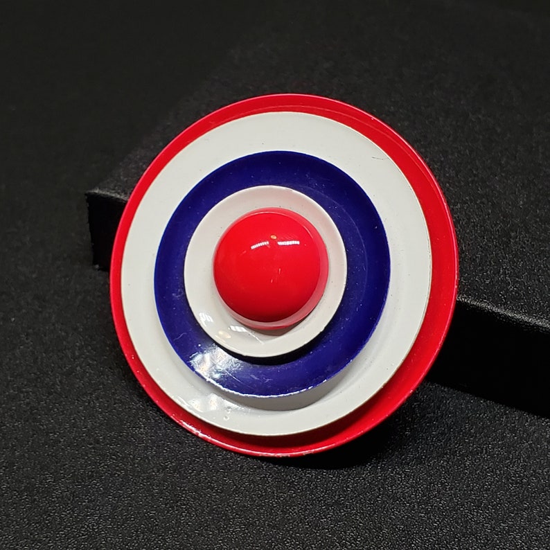 Vintage blue red white enamel patriotic round brooch, 1960s circle brooch image 9