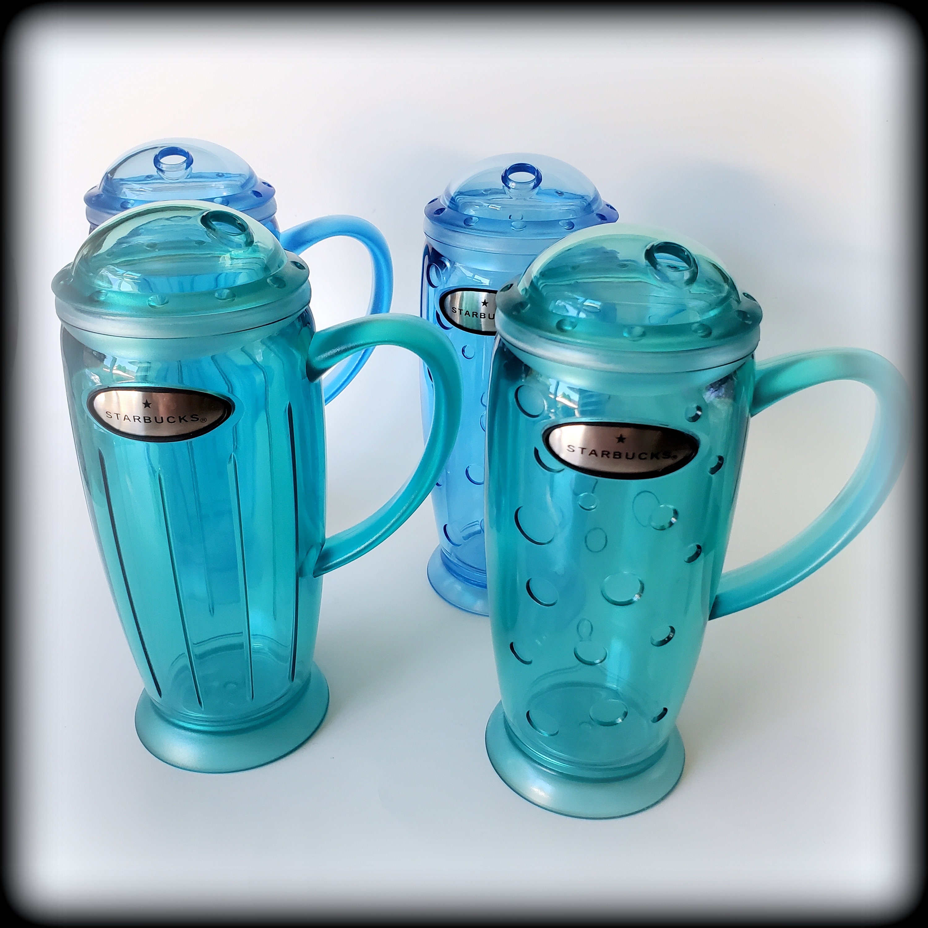 Vintage Starbucks 2001 Barista Summer Aqua Blue Plastic Rocket Tumbler ...