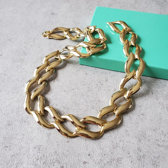 Vintage Gold chunky chain necklace, Brutalist ava… - image 4