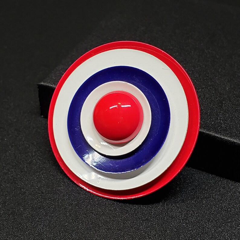 Vintage blue red white enamel patriotic round brooch, 1960s circle brooch image 3