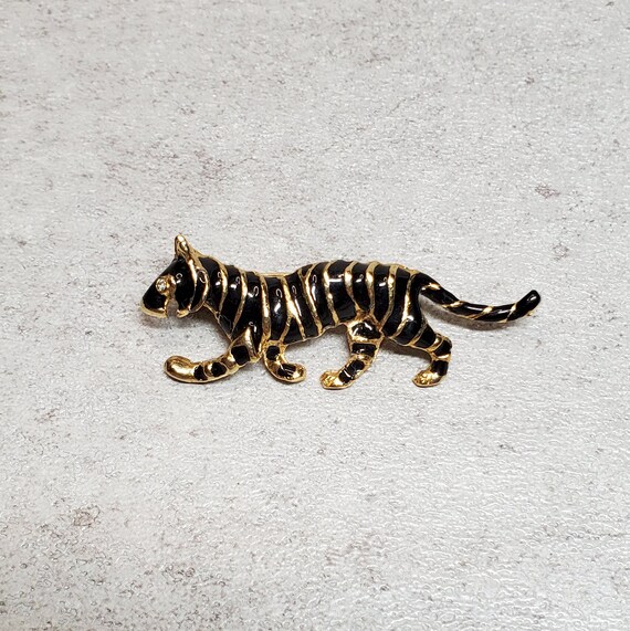 Vintage Tiger brooch, cat brooch black tiger broo… - image 4