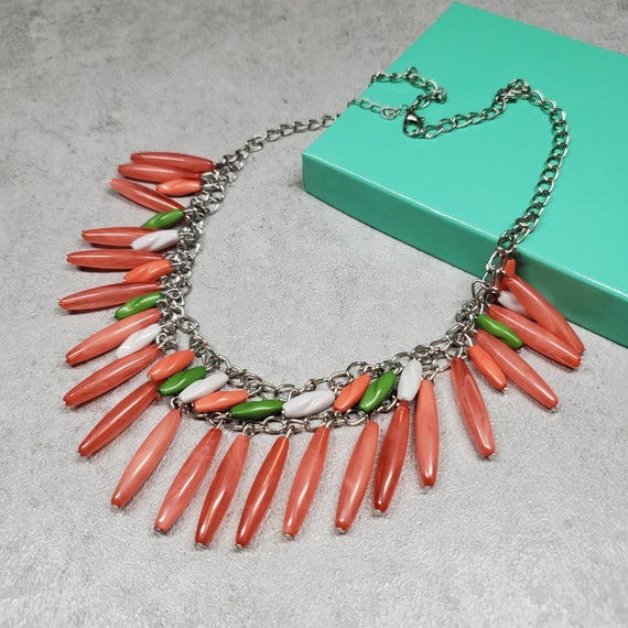 Vintage cha-cha pink bib necklace, Statement Chan… - image 1