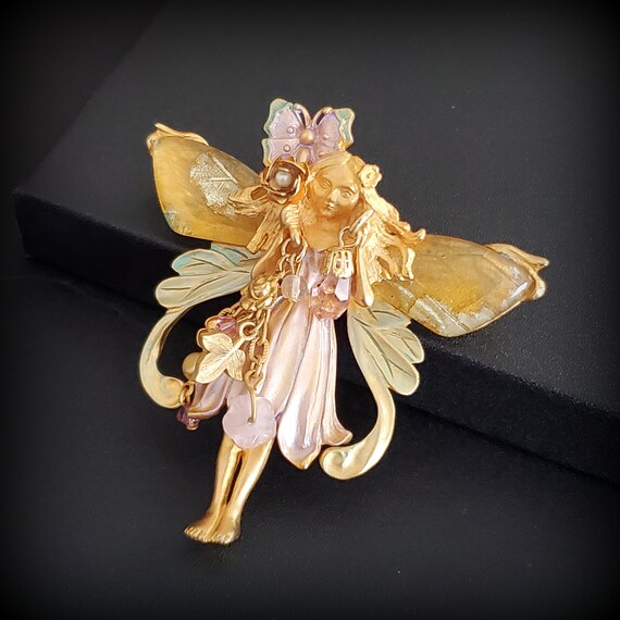 Kirks Folly brooch Large heart angel brooch pink … - image 9