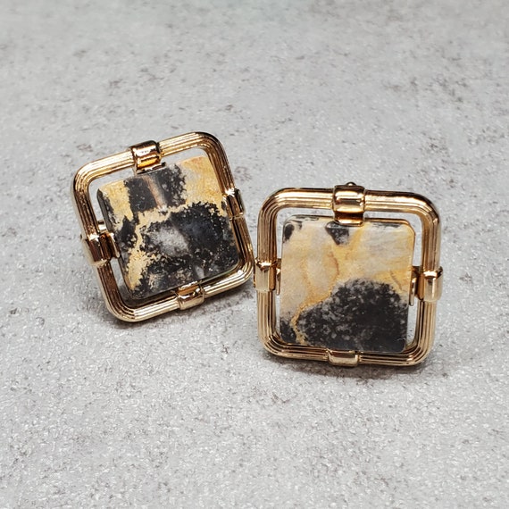 Vintage Jasper Gemstone Square cufflinks, Swank c… - image 10