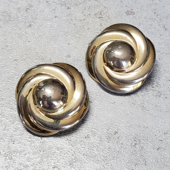 Vintage Extra large clip on earrings, gold wave c… - image 8